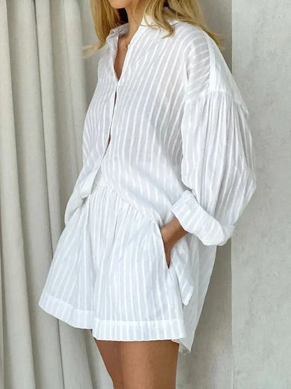 Kevla - Sleeve Shirt Striped Lapel Two-Piece